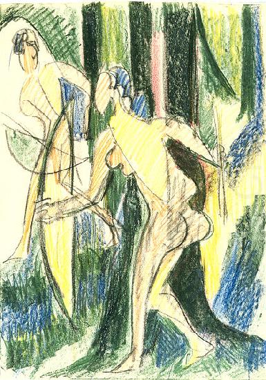 Ernst Ludwig Kirchner Arching girls in the wood - Crayons and pencil china oil painting image